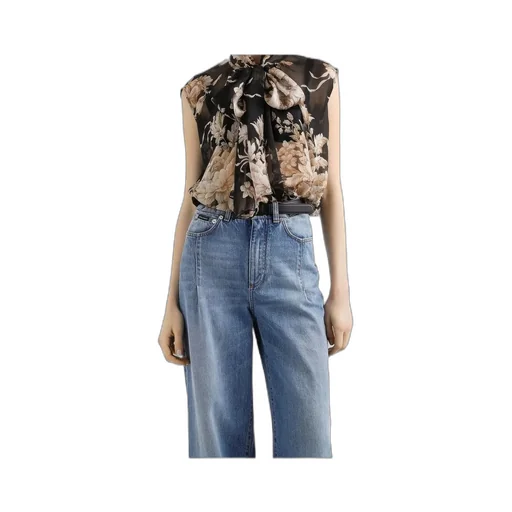 Rose-Print Chiffon Sleeveless Top
