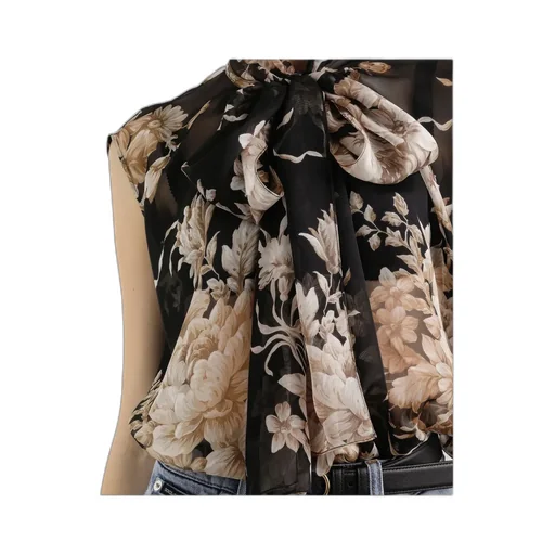 Rose-Print Chiffon Sleeveless Top