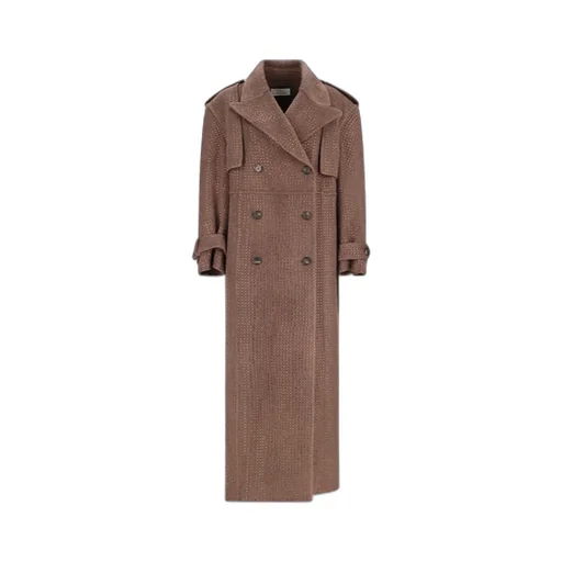 Crystal-Embellishment Double-Breasted Trench Coat