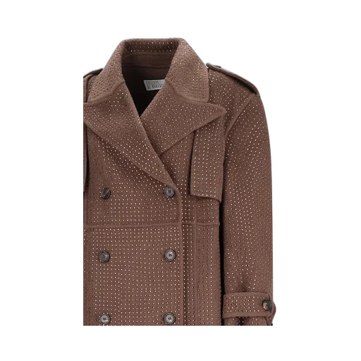 Crystal-Embellishment Double-Breasted Trench Coat