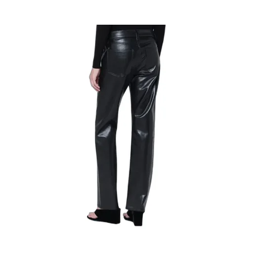 Leather-Blend Straight-Leg Pants
