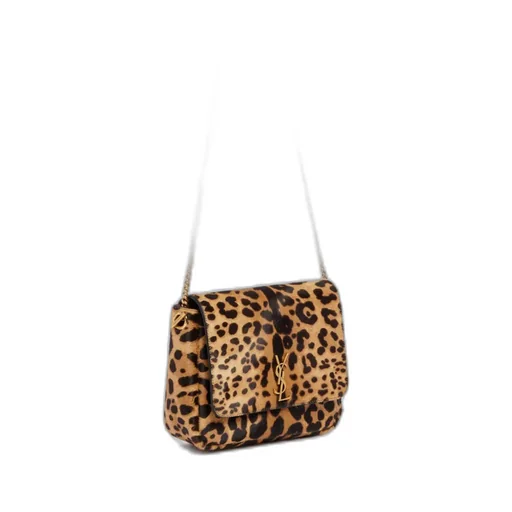 Leopard Patterned Logo Plaque Shoulder Bag
