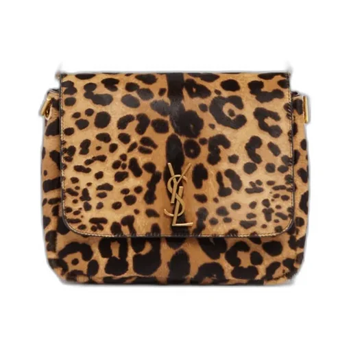 Leopard Patterned Logo Plaque Shoulder Bag