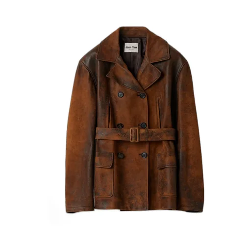 Double-Breasted Waxed Suede Caban Jacket