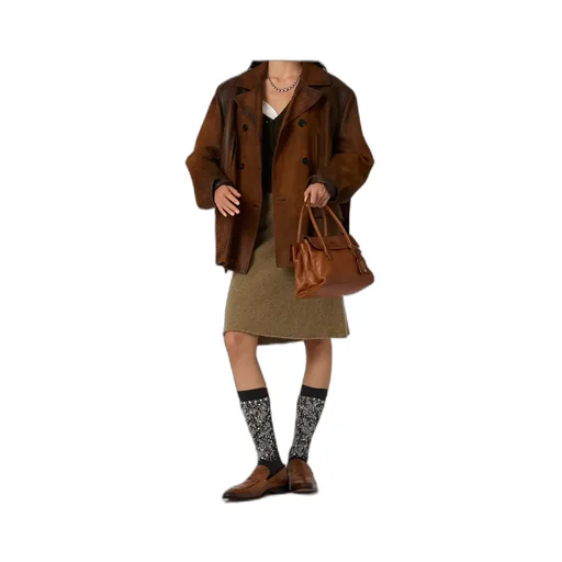 Double-Breasted Waxed Suede Caban Jacket