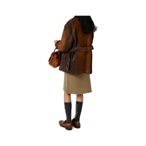Double-Breasted Waxed Suede Caban Jacket