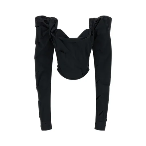 Zipped Puff-Sleeve Corset Top