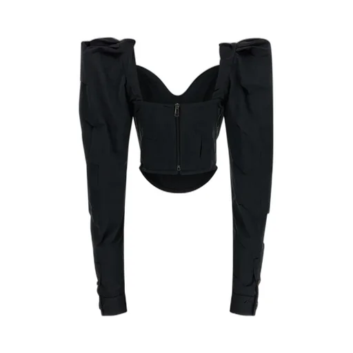 Zipped Puff-Sleeve Corset Top