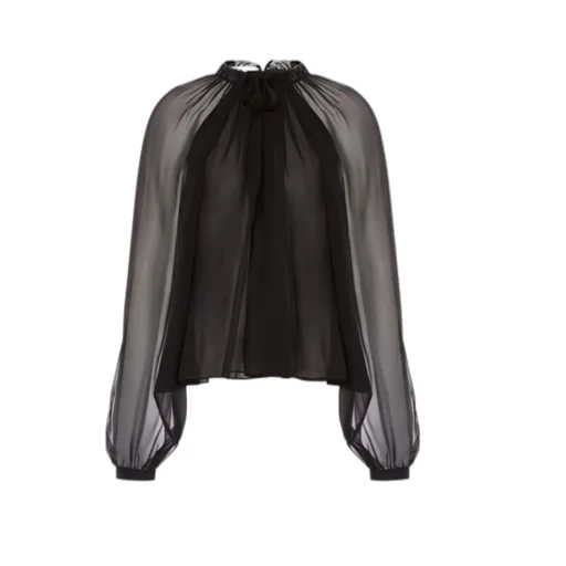 Balloon-Sleeve Satin Blouse