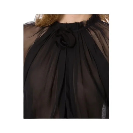 Balloon-Sleeve Satin Blouse