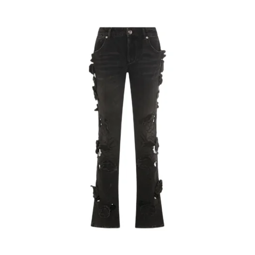 Floral Appliqué Flared Jeans