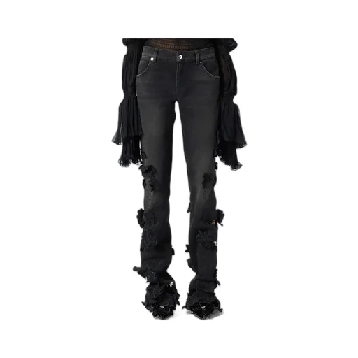 Floral Appliqué Flared Jeans