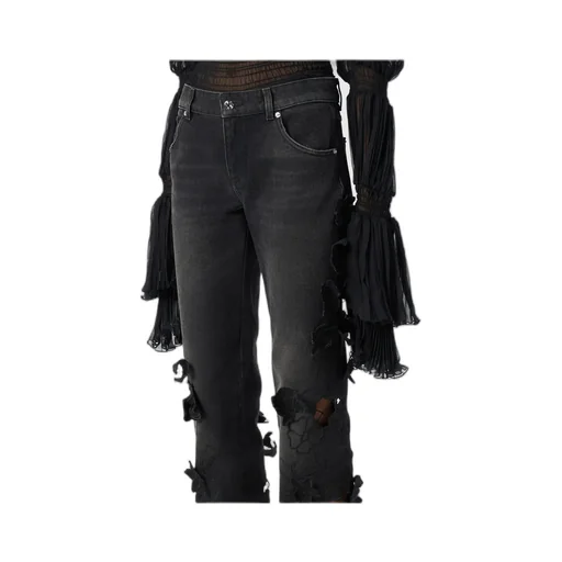 Floral Appliqué Flared Jeans