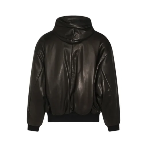 Leather Hooded Bomber Jacket