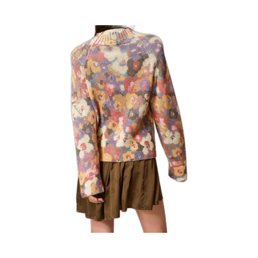 Floral-Print Mock-Neck Sweater