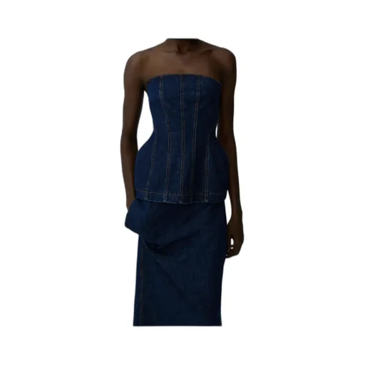Denim Draped Midi Skirt
