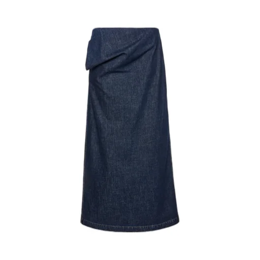 Denim Draped Midi Skirt