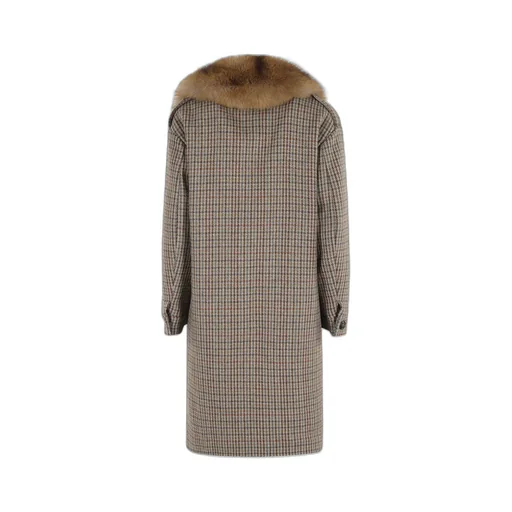 Houndstooth Fur-Trimmed Coat