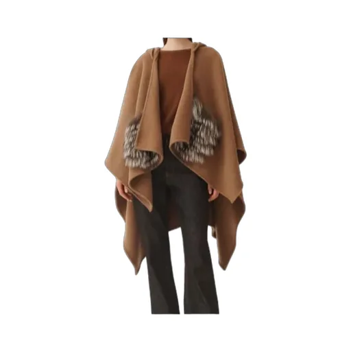 Hooded Cloak With Fur Pockets
