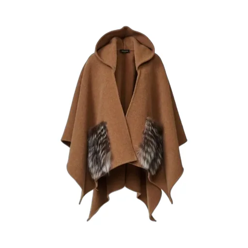 Hooded Cloak With Fur Pockets