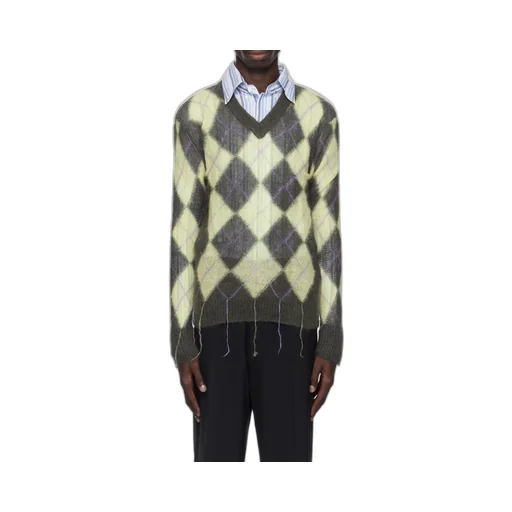 Geometric Patterned V-Neck Knitted Jumper