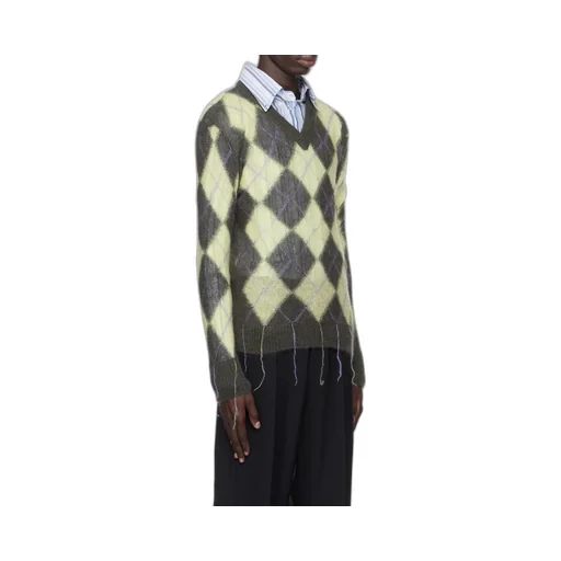Geometric Patterned V-Neck Knitted Jumper
