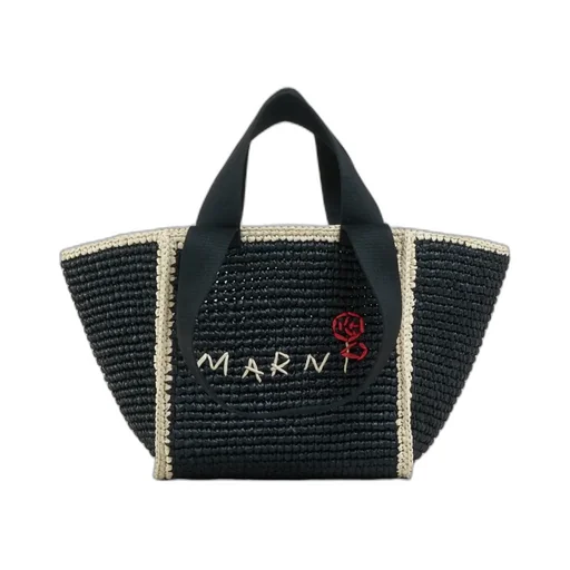 Logo Embroidered Woven Top Handle Tote Bag