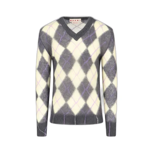 Geometric Patterned V-Neck Knitted Jumper
