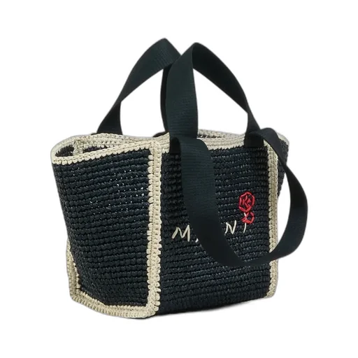 Logo Embroidered Woven Top Handle Tote Bag