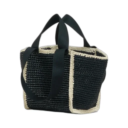 Logo Embroidered Woven Top Handle Tote Bag