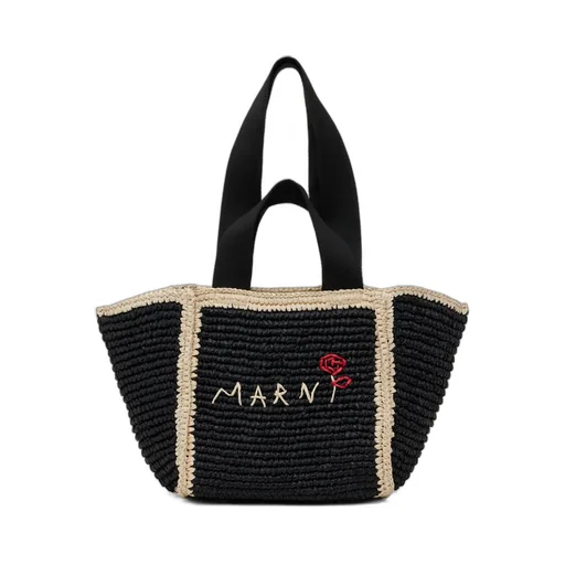 Logo Embroidered Woven Top Handle Tote Bag