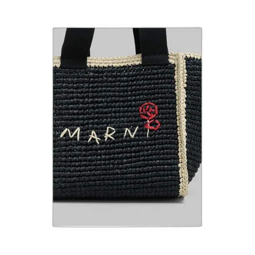 Logo Embroidered Woven Top Handle Tote Bag