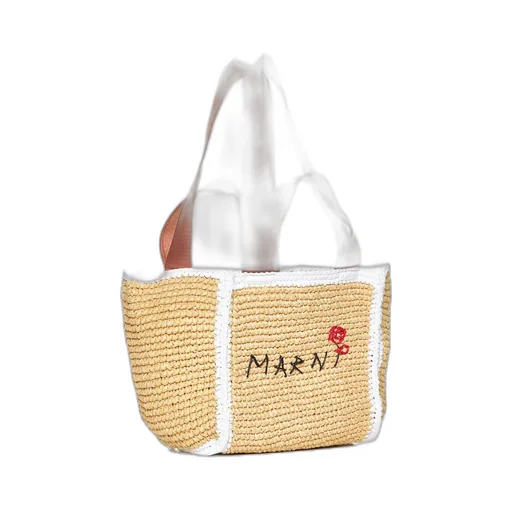 Logo Embroidered Woven Top Handle Bag