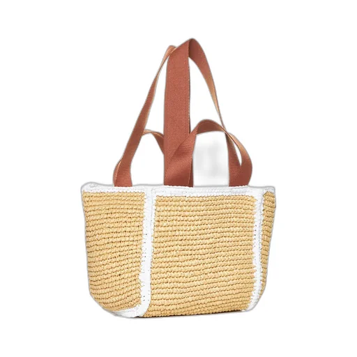 Logo Embroidered Woven Top Handle Bag