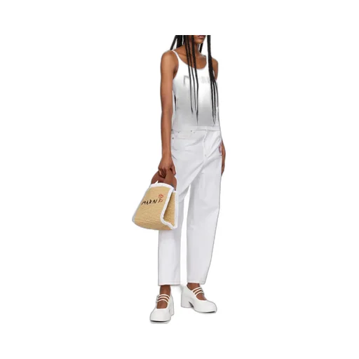 Logo Embroidered Woven Top Handle Bag
