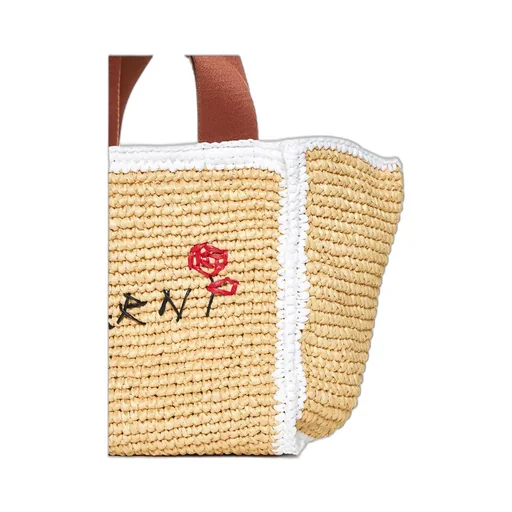Logo Embroidered Woven Top Handle Bag