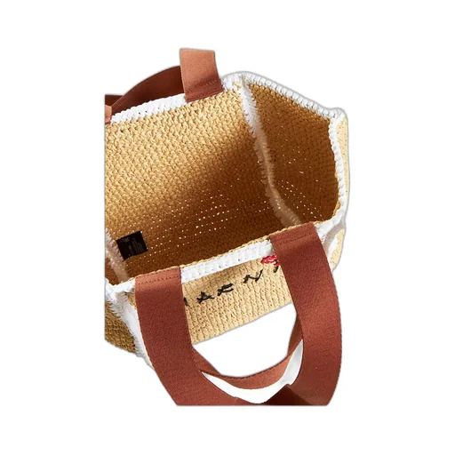 Logo Embroidered Woven Top Handle Bag