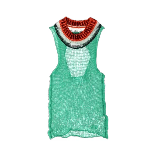 Cut-Out Detailed Mesh Knitted Tank Top