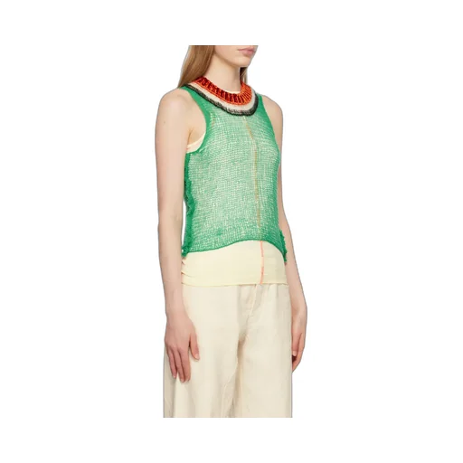 Cut-Out Detailed Mesh Knitted Tank Top