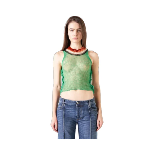 Cut-Out Detailed Mesh Knitted Tank Top