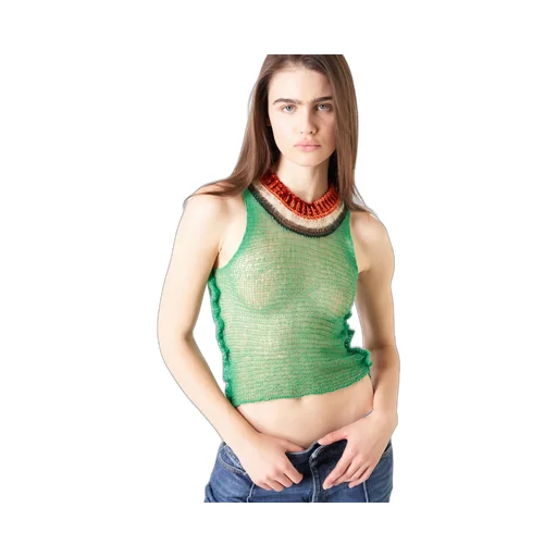 Cut-Out Detailed Mesh Knitted Tank Top