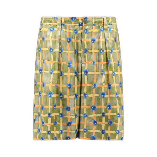 Abstract-Printed Pleated Bermuda Shorts