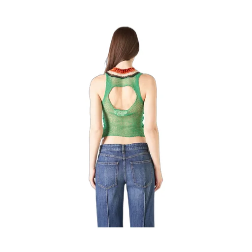 Cut-Out Detailed Mesh Knitted Tank Top