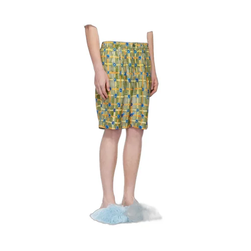 Abstract-Printed Pleated Bermuda Shorts