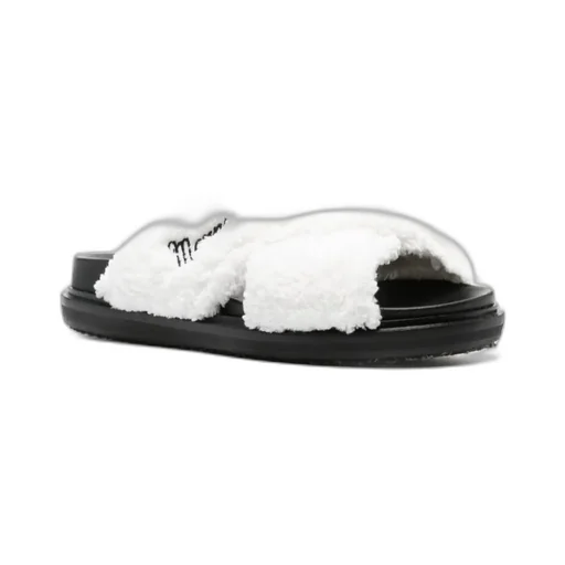 Logo-Embroidered Shearling Sandals