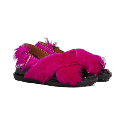 Long-Hair Calfskin Fussbett Cross Sandals