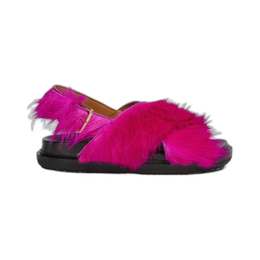 Long-Hair Calfskin Fussbett Cross Sandals