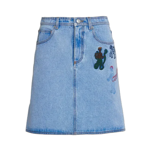 Denim Skirt With Embroidery