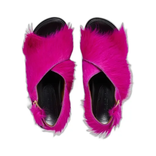 Long-Hair Calfskin Fussbett Cross Sandals