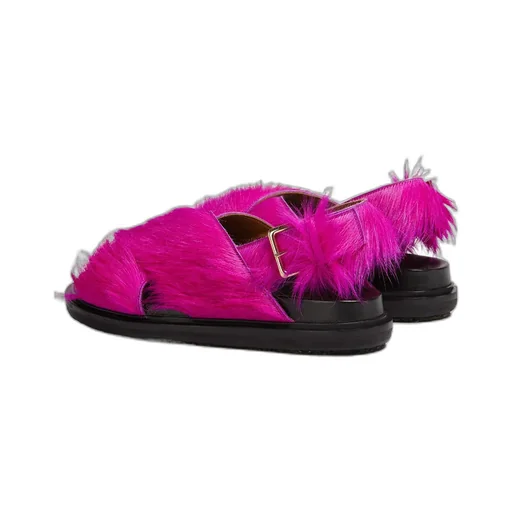 Long-Hair Calfskin Fussbett Cross Sandals